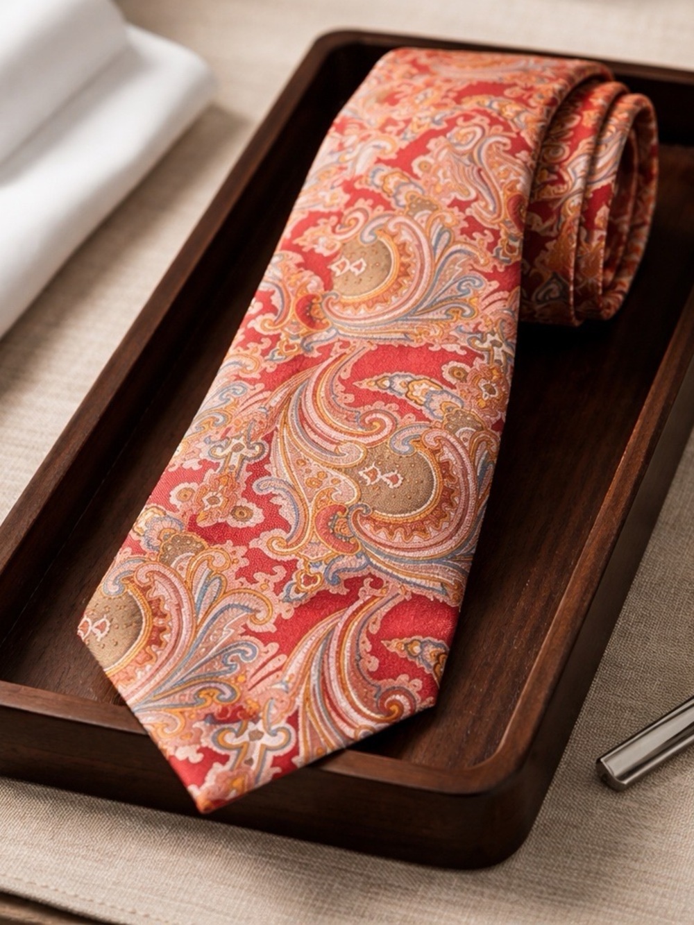Red Paisley Silk Tie — Refined Men's Patterned Accessory